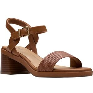 Clarks Jalen Ray  sz 9 tan block, heel sandals woven strap comfort NEW With BOX